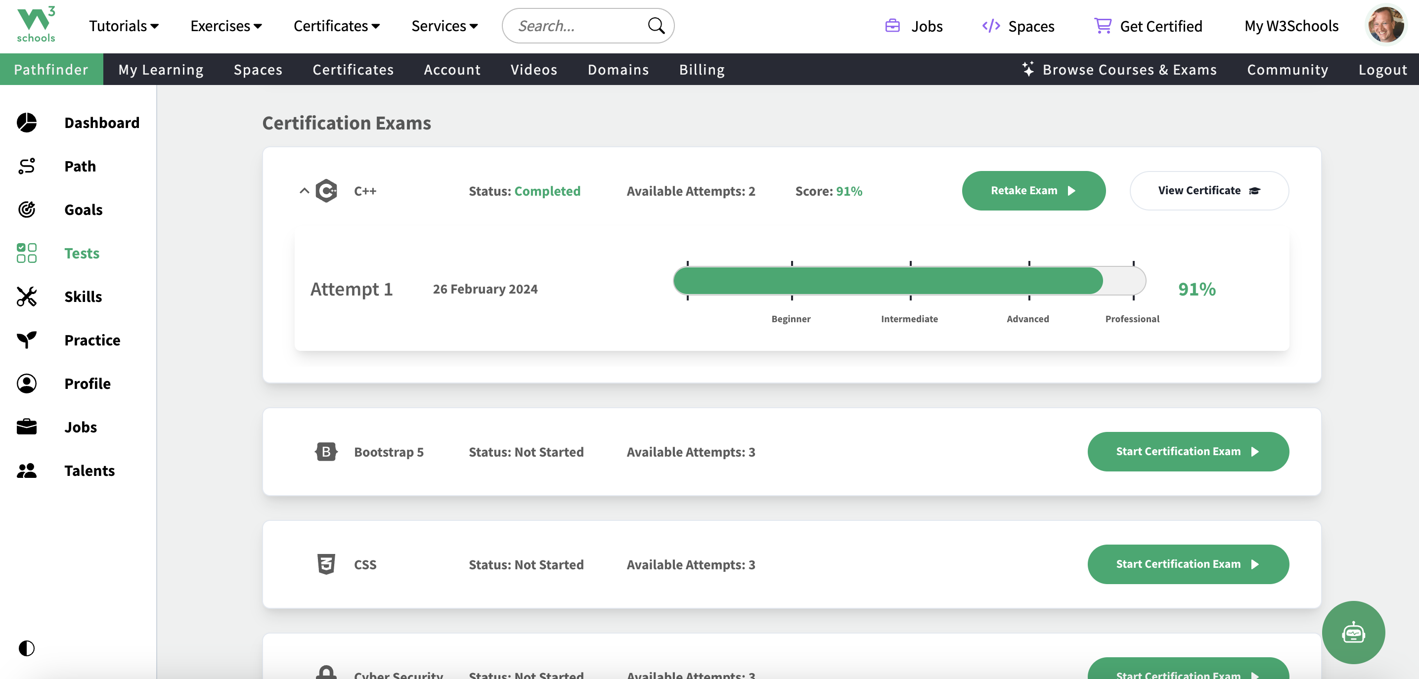 W3Schools Certification Exams – W3Schools.com